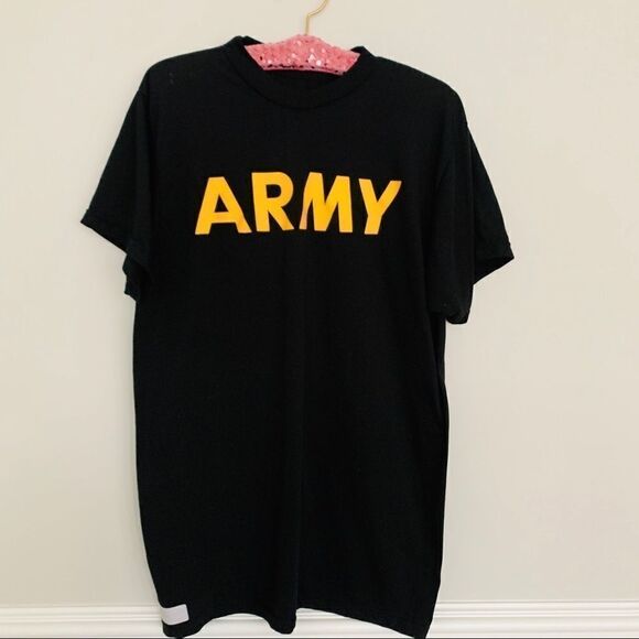 Army Spellout Black Yellow Tee Shirt Size Medium - Picture 1 of 6